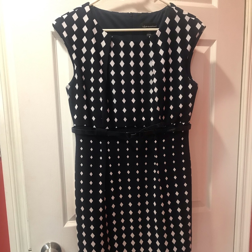 Knee length Navy and White dress